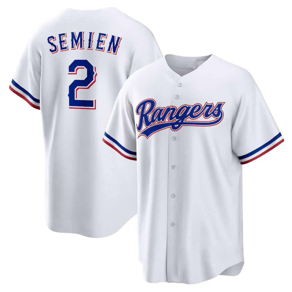 Texas Rangers #2 Marcus Semien White FEDASGOGE Home Replica Player Jersey